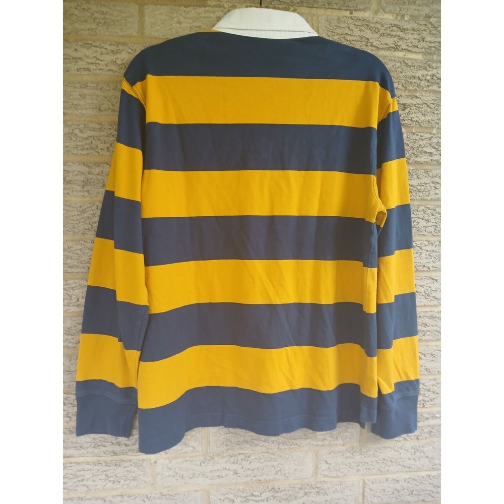 J Crew Men's Long Sleeve Rugby Polo Shirt Sz M Blue Mustard Yellow Preppy - Picture 2 of 4